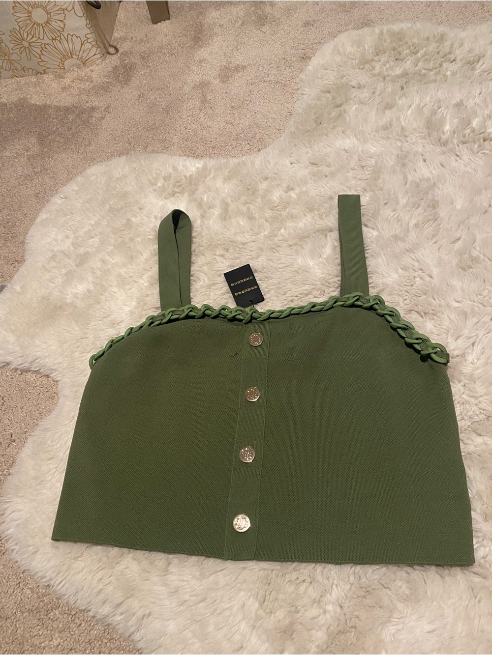 Maje Olive Green Cropped Knit Tank Top - Picture 3 of 5